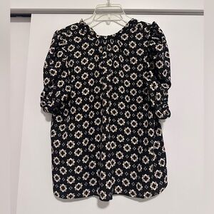 NWOT LOFT Black and Cream Floral Blouse